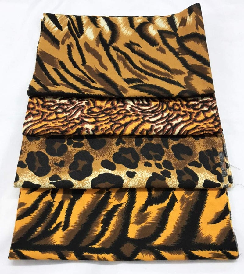 AMORNPHAN Set of 4 Tiger Leopard Animal Pattern Printed Cotton Quilting Fabric Bundle for Patchwork Needlework DIY Handmade Sewing Crafting Scrapbooking Precut 18 x 22 Inches (Set of 4 Pieces) - Image 2